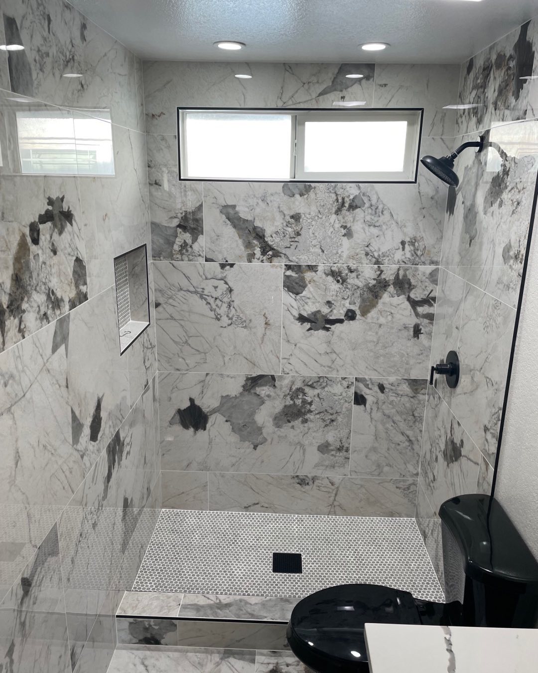 Marble walk-in shower